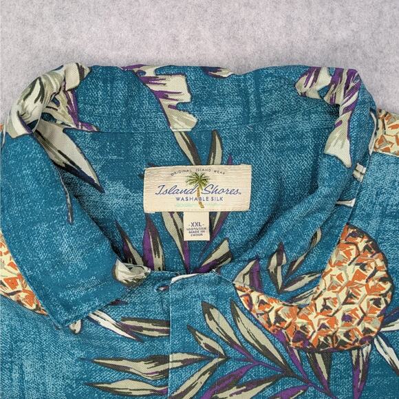 Island Shores Mens XXL Green Hawaiian Shirt Washable Silk Button Up Short Sleeve - Picture 3 of 7